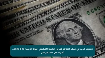تحديث جديد في سعر الدولار مقابل الجنيه المصري اليوم الإثنين 18-8-2025.. تعرف على السعر الآن